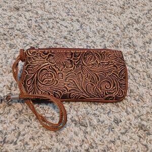 Tooled Leather Wristlet Wallet